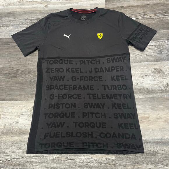 Puma Scuderia Ferrari Black Mens Medium Logo All Over Print AOP Racing T-Shirt - Picture 1 of 7